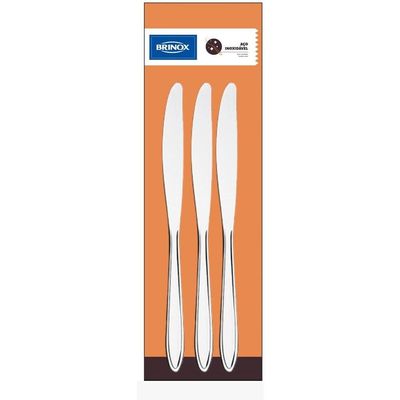 Jogo Faca de Mesa Brinox Lyon Aço Inox 3 Peças Aço Inox Polido Inox