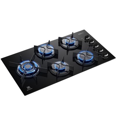 Cooktop 5 Bocas a Gás Electrolux Mesa Vidro Expert ChamaPrecisa e Grade Ferro Fundido (KE5GW) Bivolt