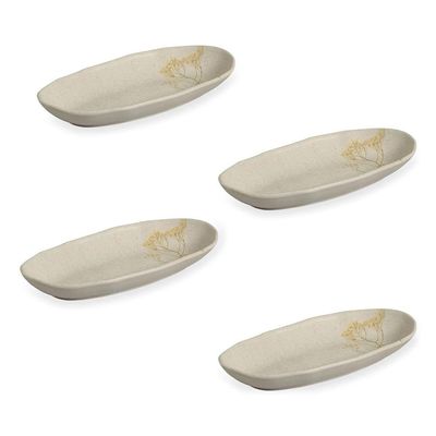 Conjunto de Travessas Oval Funda G Orgânico Campestre em Stoneware 04 Peças Porto Brasil Cinza