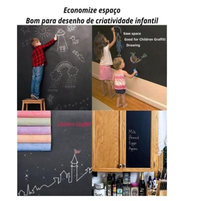 Adesivo Lousa Quadro Negro 1 Metro Papel Parede Contact Kit Completo Giz 1m X 45cm Preto Lavavel