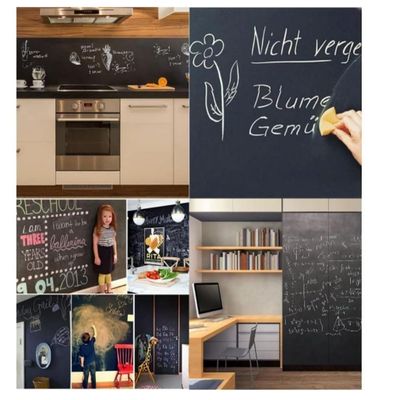 Adesivo Lousa Quadro Negro 1 Metro Papel Parede Contact Kit Completo Giz 1m X 45cm Preto Lavavel