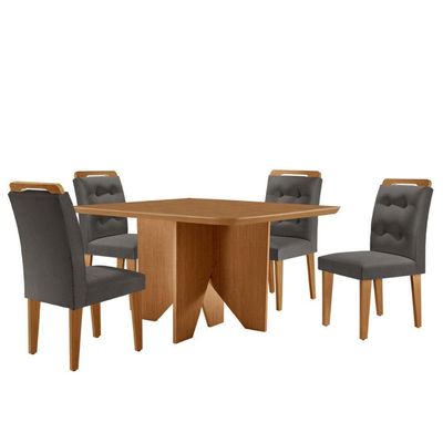 Mesa Evora 90 Mdf Com 4 Cadeiras Carol Veludo Grafite Naturalle