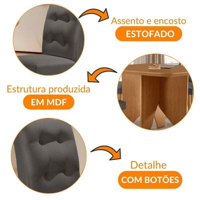 Mesa Evora 90 Mdf Com 4 Cadeiras Carol Veludo Grafite Naturalle