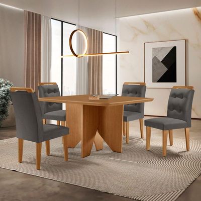 Mesa Evora 90 Mdf Com 4 Cadeiras Carol Veludo Grafite Naturalle