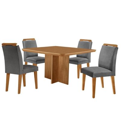 Mesa Olimpia 90 Mdf Com 4 Cadeiras Athenas Linho Grafite Naturalle