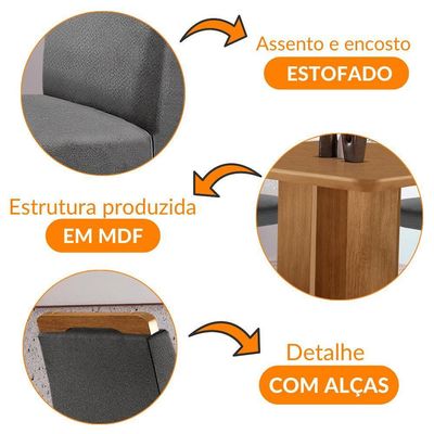 Mesa Olimpia 90 Mdf Com 4 Cadeiras Athenas Linho Grafite Naturalle