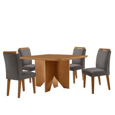 Mesa Evora 90 Mdf Com 4 Cadeiras Athenas Veludo Grafite Naturalle