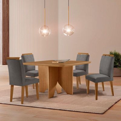 Mesa Evora 90 Mdf Com 4 Cadeiras Athenas Veludo Grafite Naturalle