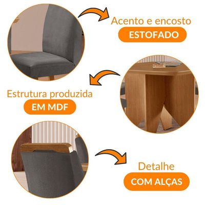 Mesa Evora 90 Mdf Com 4 Cadeiras Athenas Veludo Grafite Naturalle
