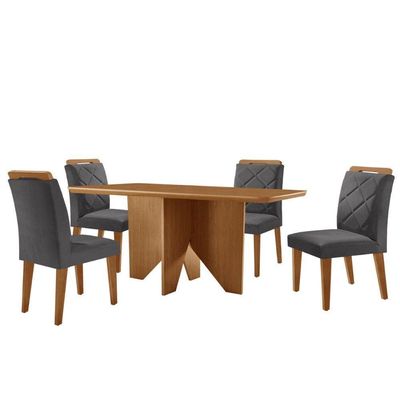 Mesa Evora 120 Mdf Com 4 Cadeiras Melissa Veludo Grafite Naturalle