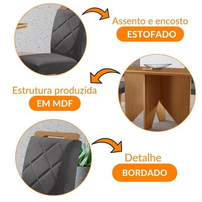 Mesa Evora 120 Mdf Com 4 Cadeiras Melissa Veludo Grafite Naturalle