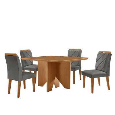 Mesa Evora 90 Mdf Com 4 Cadeiras Melissa Linho Grafite Naturalle