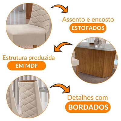 Mesa Sala De Jantar Aida 180cm E 6 Cadeiras Safira Moderna Veludo Creme/off White/imbuia
