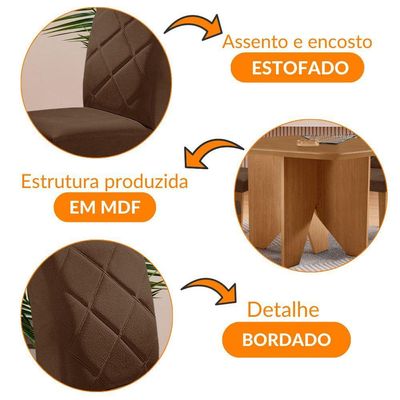 Mesa Evora 90 Mdf Canto Copo E Com 4 Cadeiras Melissa Veludo Marrom Naturalle