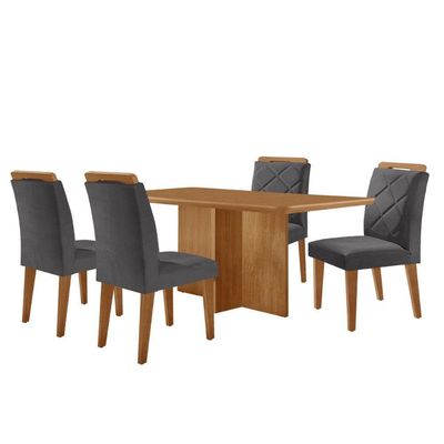 Mesa Olimpia 120 Mdf Com 4 Cadeiras Melissa Veludo Grafite Naturalle