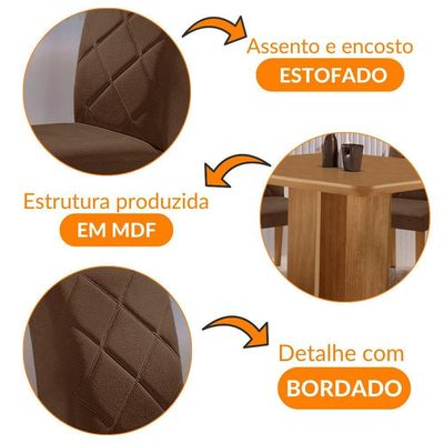 Mesa Olimpia 90 Mdf Canto Copo E Com 4 Cadeiras Melissa Veludo Marrom Naturalle