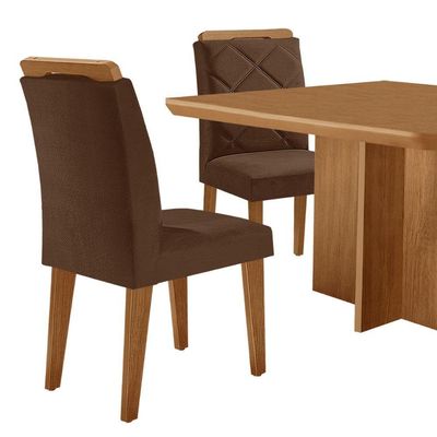 Mesa Olimpia 90 Mdf Canto Copo E Com 4 Cadeiras Melissa Veludo Marrom Naturalle
