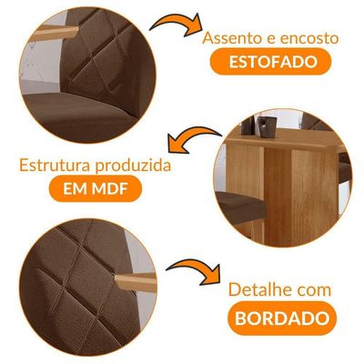 Mesa Olimpia 120 Mdf Canto Copo E Com 4 Cadeiras Melissa Veludo Marrom Naturalle