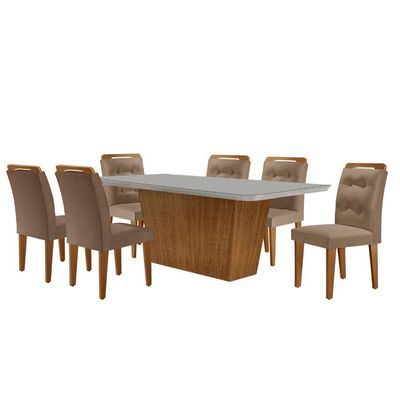 Mesa Para Sala De Jantar Aida 180cm Mdf E 6 Cadeiras Moderna Vel. Capuccino Off White Imbuia