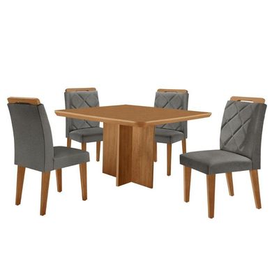 Mesa Olimpia 90 Mdf Com 4 Cadeiras Melissa Linho Grafite Naturalle