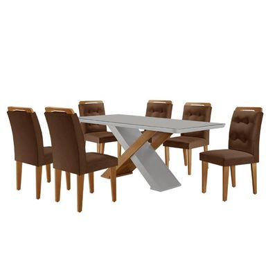 Mesa Sala De Jantar Carol 180cm E 6 Cadeiras Carol Moderna Vel. Marrom/off White/imbuia