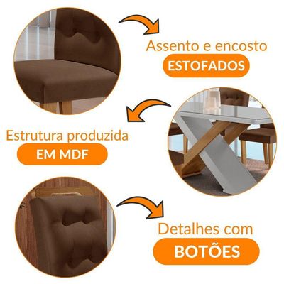 Mesa Sala De Jantar Carol 180cm E 6 Cadeiras Carol Moderna Vel. Marrom/off White/imbuia