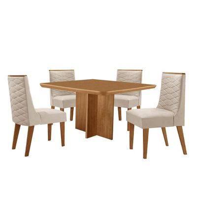 Mesa Olimpia 90 Mdf Com 4 Cadeiras Safira Veludo Creme Naturalle