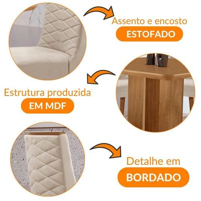 Mesa Olimpia 90 Mdf Com 4 Cadeiras Safira Veludo Creme Naturalle
