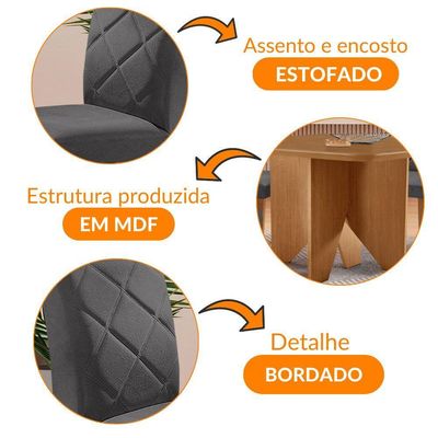 Mesa Evora 90 Mdf Com 4 Cadeiras Melissa Veludo Grafite Naturalle