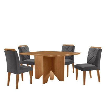 Mesa Evora 90 Mdf Com 4 Cadeiras Melissa Veludo Grafite Naturalle