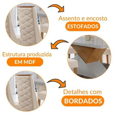 Mesa Sala De Jantar Aster 180cm E 6 Cadeiras Safira Moderna Veludo Creme/off White/imbuia