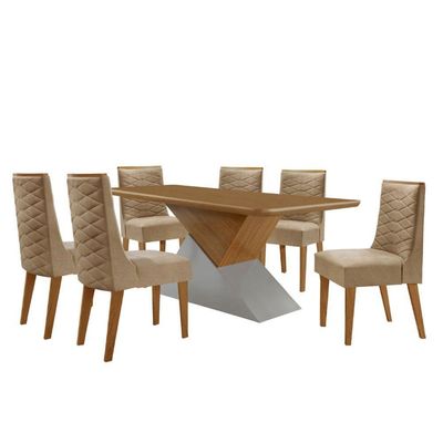 Mesa Sala De Jantar Aster 180cm E 6 Cadeiras Safira Moderna Turim 07/off White/imbuia