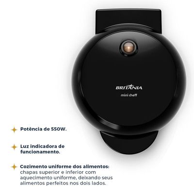 Mini Grill e Sanduicheira Britânia 550W Chapas Lisas BGRE03A 127V