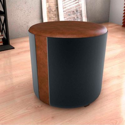 Puff Banqueta Redondo Luxo Copenhage Matrix Sintetico Marrom Veludo Preto
