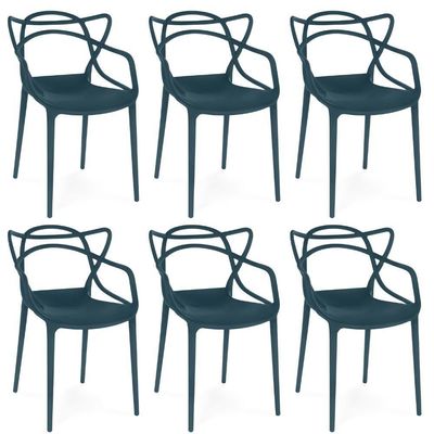Kit 6 Cadeiras De Jantar Allegra Design Empilhável - Azul Marinho