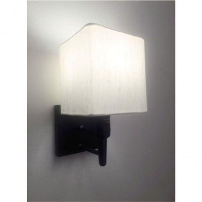 Arandela Quadrada Vivare Md-2019 Com Interruptor Cúpula Em Tecido - Bivolt Preta-linho-bege 127-220v