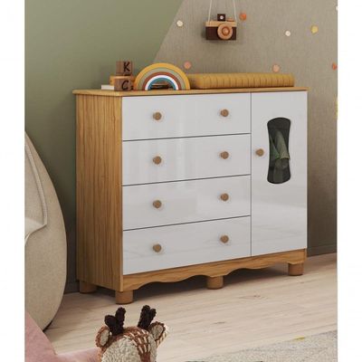 Cômoda 1 Porta 4 Gavetas Luna - Moveis Peroba Amendoa-branco