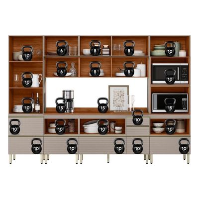Cozinha Modulada Proença 6 Peças Com Cristaleira E Aéreo 120cm Nogueira Touch/Nude Prime Tx - Demartêz