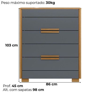 Comoda 4 Gavetas Dhara 86 Cm Moval Freijo Cinza