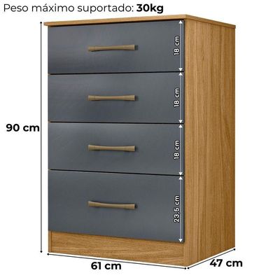 Comoda 4 Gavetas 61 Cm MS913 Moval Freijo Cinza