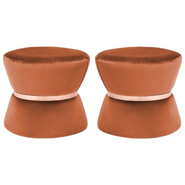 Kit 02 Puffs Decorativo Sala de Estar 45cm Dhaka Veludo Telha - Gran Belo