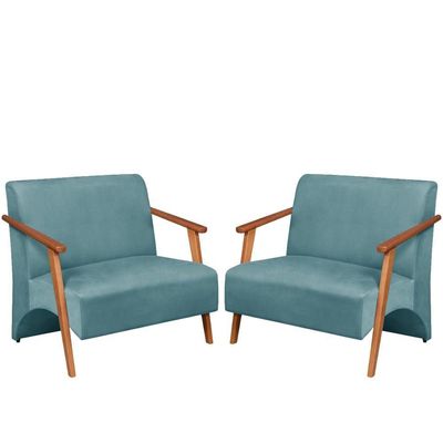 Poltrona Namoradeira Venus Braço Madeira Maciça Suede Unidecor Turquesa