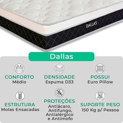 Colchão Dallas Molas Ensacadas Solteiro V-store 88x188x20