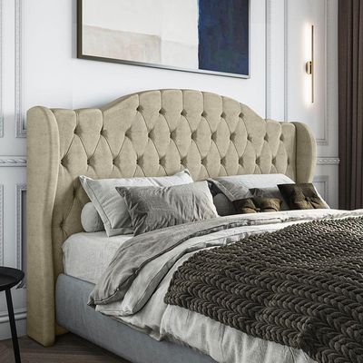 Cabeceira Estofada Queen 160 Cm Cristal Veludo Bege