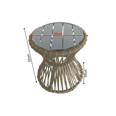 Mesa De Centro Sol Em Corda Náutica E Base Em Alumínio Cinza 50cm Rami - Cor: Bege
