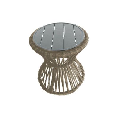Mesa De Centro Sol Em Corda Náutica E Base Em Alumínio Cinza 50cm Rami - Cor: Bege