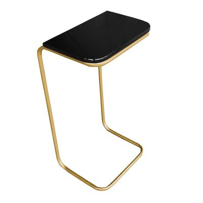 Kit 02 Mesas Lateral Tampo Preto Multiuso para Sofá Dourado