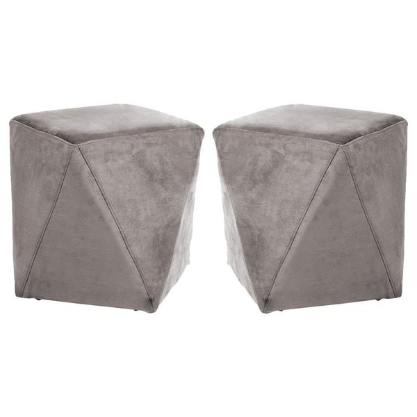 Kit 02 Puffs Decorativo Sala de Estar Blois Veludo Cinza - Gran Belo