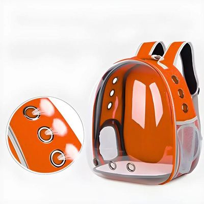Mochila Pet Visão Panorâmica Astronauta Gato Cão Laranja