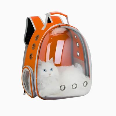 Mochila Pet Visão Panorâmica Astronauta Gato Cão Laranja